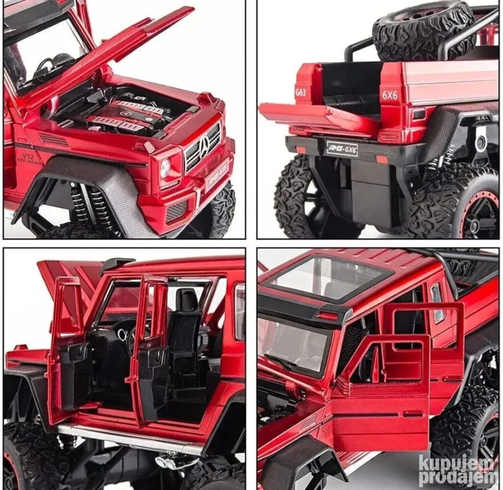 Mercedes benz G63 6x6 crveni metalni auto - Image 3